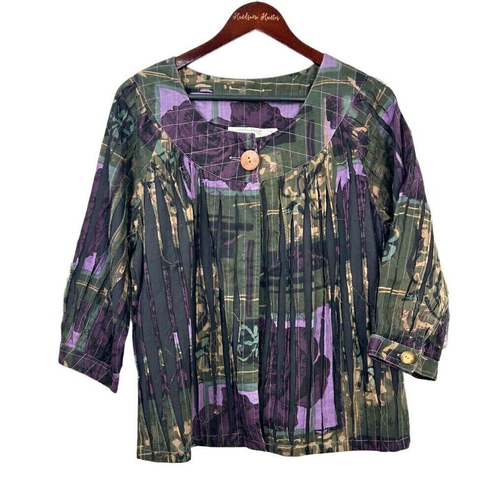 Tantrums Womens Size XL Purple Jacket One Button Babydoll 3/4 Sleeve Artsy E2